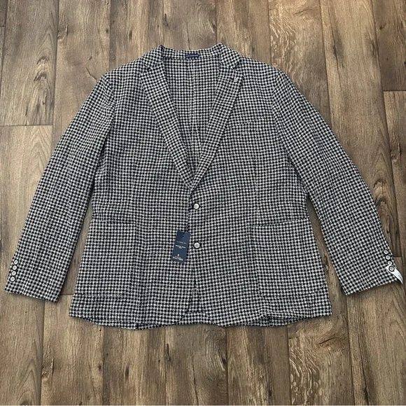 Stafford Classic Fit Sport Coat Blazer Jacket Sz 52R White Black With Navy Knit