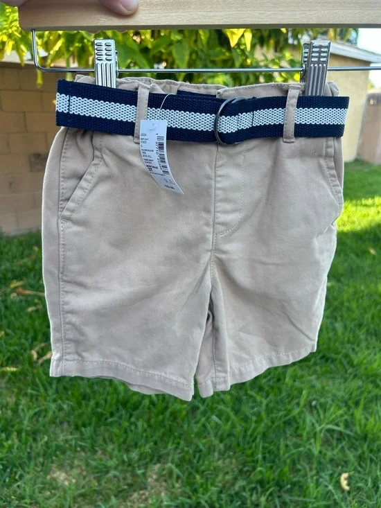 The Children's Place Khaki Shorts with Navy & White Belt