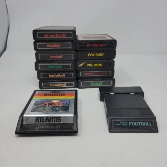 Lot Of 13 Atari‎ Games Atlantis, Football, Pacman, Starship, Phoenix, Invaders