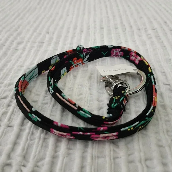 Vera Bradley Tangerine Twist Lanyard Floral Black Cotton Key ID Holder 24166-R45