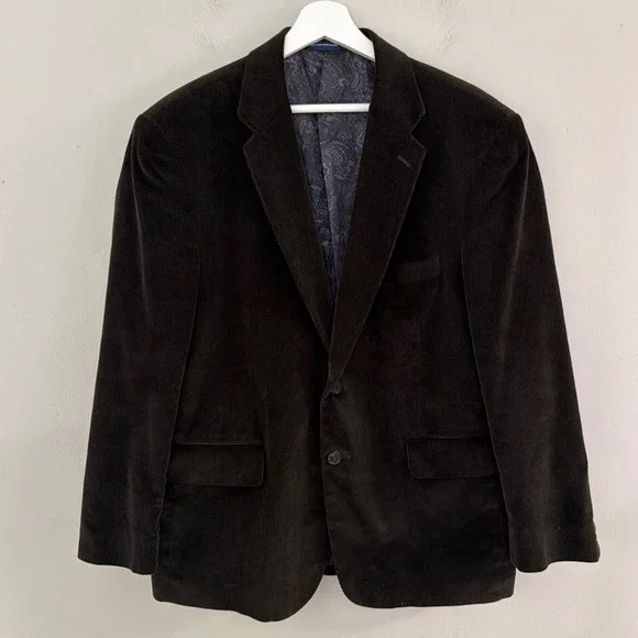 Stafford Essentials Mens 42S Corduroy Blazer Brown Classic Fit Paisley Lining