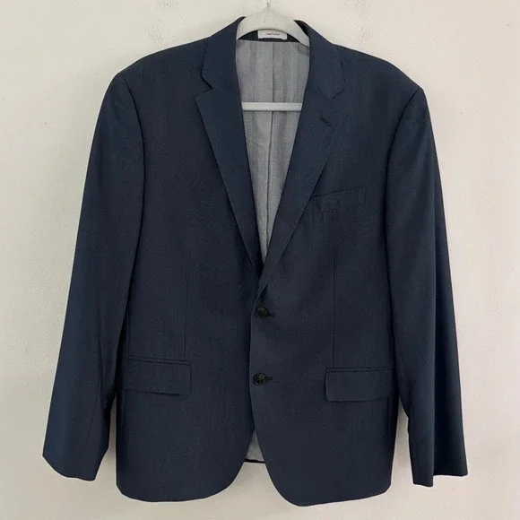 J. Ferrar Mens Slim Fit Navy Blue Two Button Blazer Sport Coat Jacket 42S