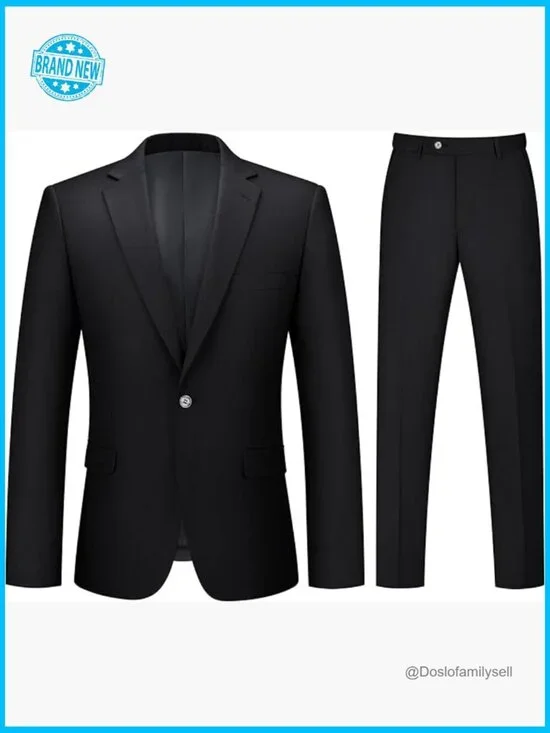 Slim Fit One Button Suit Jacket Pants Set Business Wedding Formal Classic