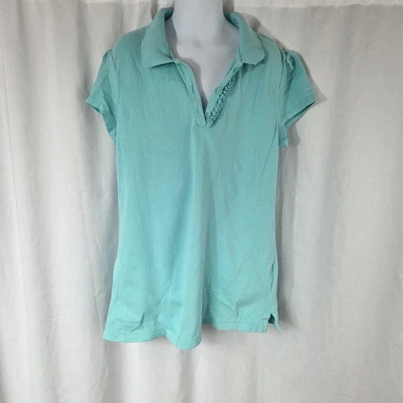 The Children's Place Polo Shirt Girls 10-12 Blue Ruffle Placket Stretch Top