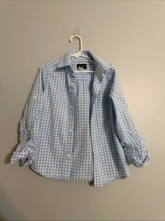 The Children's Place Light Blue & White Gingham Button-Down Shirt