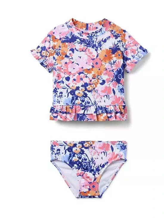 Janie and Jack like new Floral Short Sleeve Rash Guard Swimsuit. Never worn.