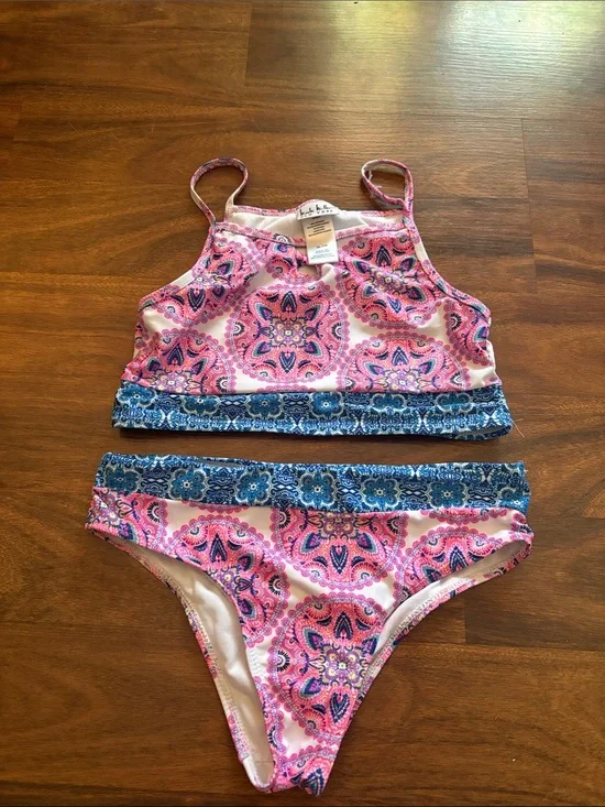 Nicole Miller Pink & Blue Paisley Girls' Two-Piece Swim Set