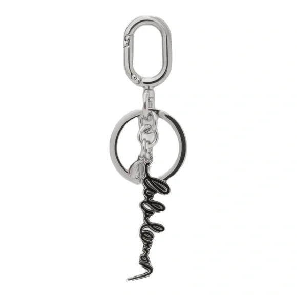 NWT LULULEMON Metal Script Black/Silver Keychain