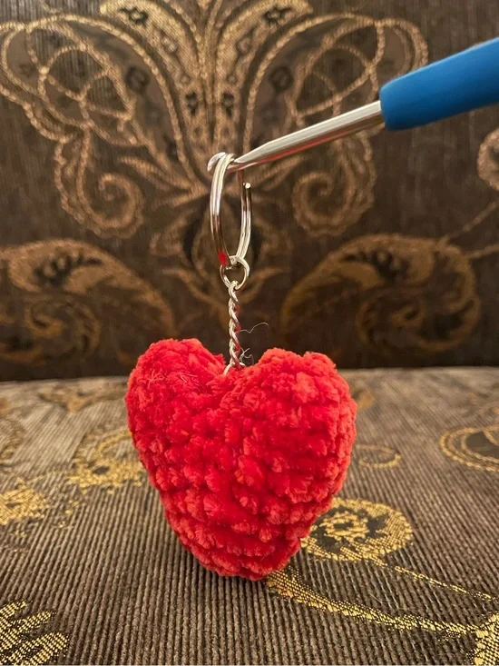 Handmade Red Heart Crochet Keychain