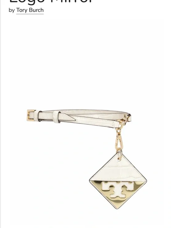 Tory Burch Ivory Leather Logo Mirror Charm with Gold Hardware M/L