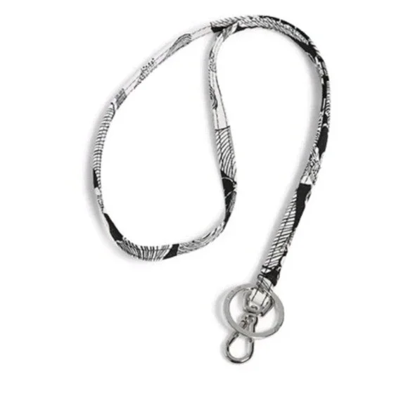 Vera Bradley Bedford Blooms Lanyard Black White Floral Key ID Holder 24159-R80