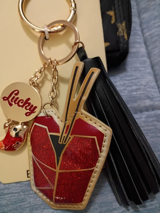 Lucky Red Glitter Takeout Charm Keychain with Black Tassel Koi Fish