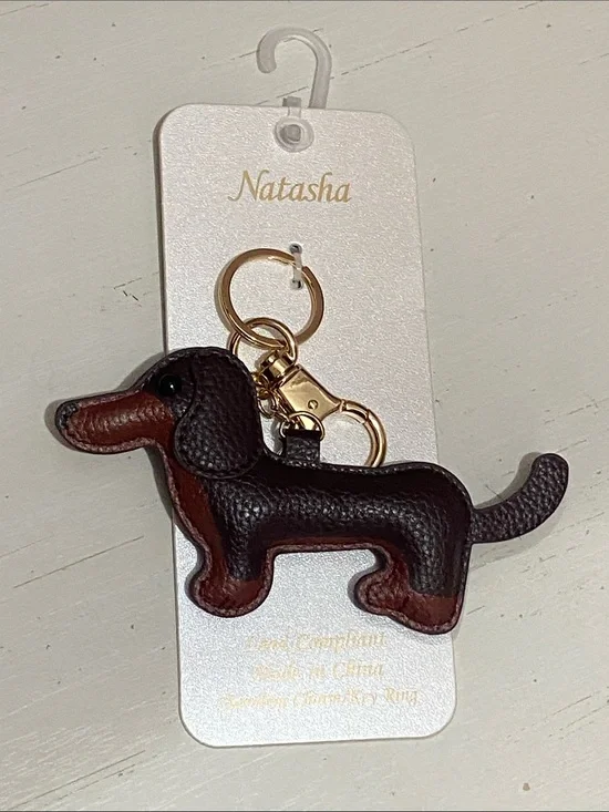 Natasha Couture - Black & Brown Dachshund Bag Charm with Gold Hardware