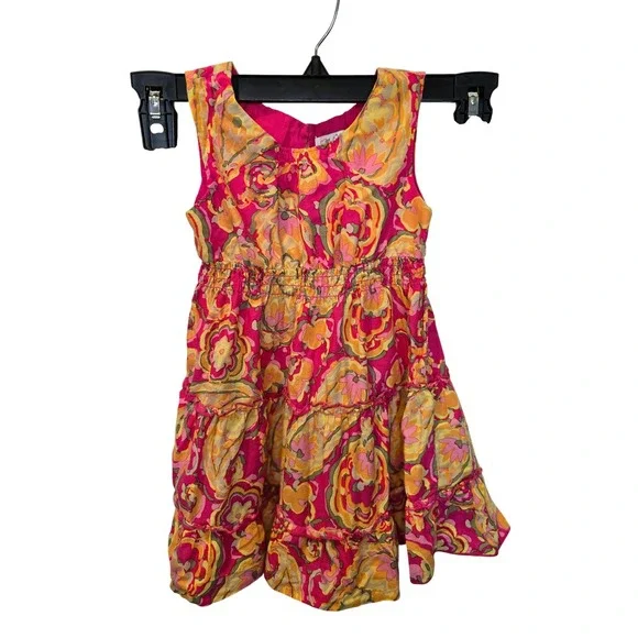 The Childrens Place Girls Pink Floral Paisley Tiered Cotton Dress‎ 18-24 Months