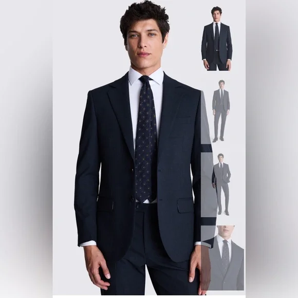 🖤 Moss Bros. Tailored Fit Navy Black Check Jacket 🖤