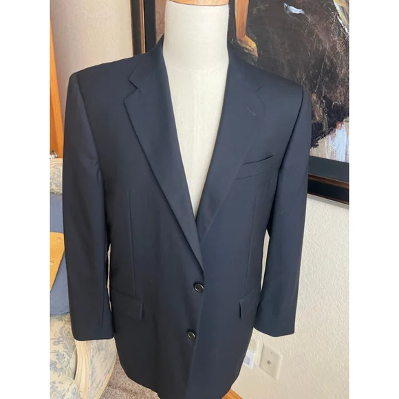 Hickey Freeman Black Wool Sport Coat Blazer 44R