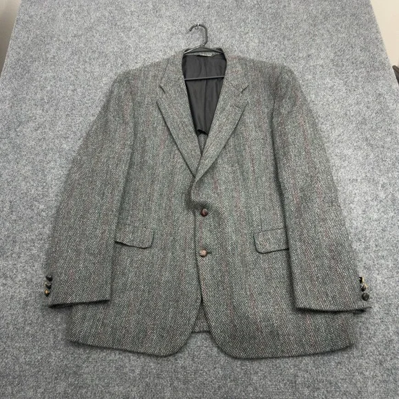 Vintage Kingsridge Blazer Mens 46L Gray Wool Herringbone Pinstripe Academic
