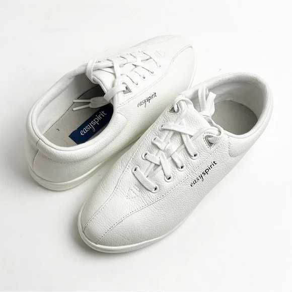 EASY SPIRIT Off White Leather Lace Up Tennis Shoes 7 Walking Cheer Dance