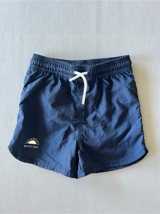 Petit Lem Navy Blue Kids Swim Trunks with White Drawstring