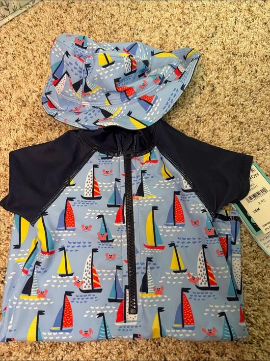 Kids Sailboat UV Swim Set - Light Blue with Navy Accents