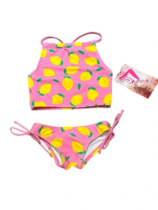 Kanu Surf Pink Lemon Print Girls Two-Piece Swim Set, Size 2T NEW