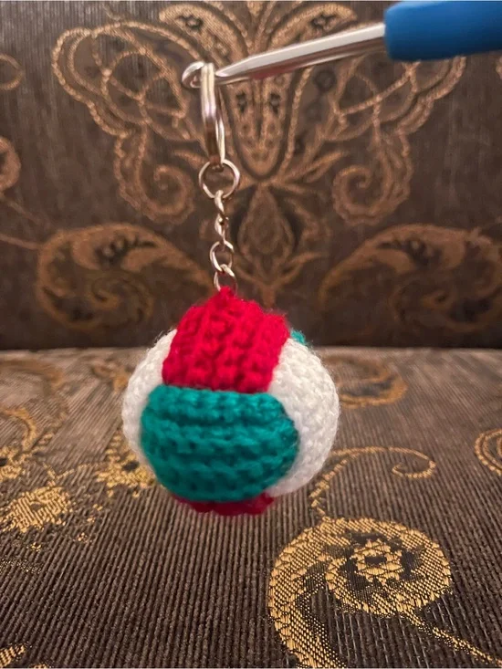 Handmade Crochet Keychain Ball - Red, White & Green