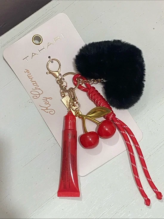 Tahari - Red & Black, Cherry,Pom-Pom & Lip Gloss Bag Charm