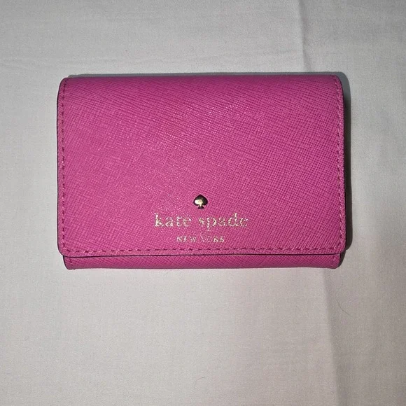 Kate Spade New York Pink Saffiano Leather Trifold Wallet Card Holder Snap