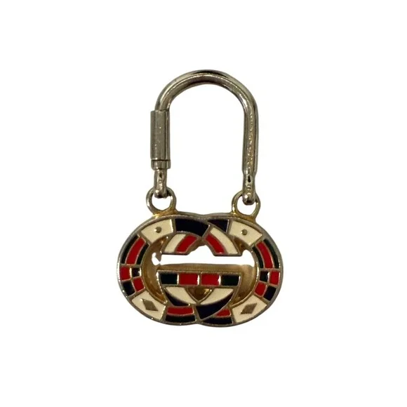 Gucci Multi-Hued 1980s Vintage Metal Interlocking Logo Enameled Keyring