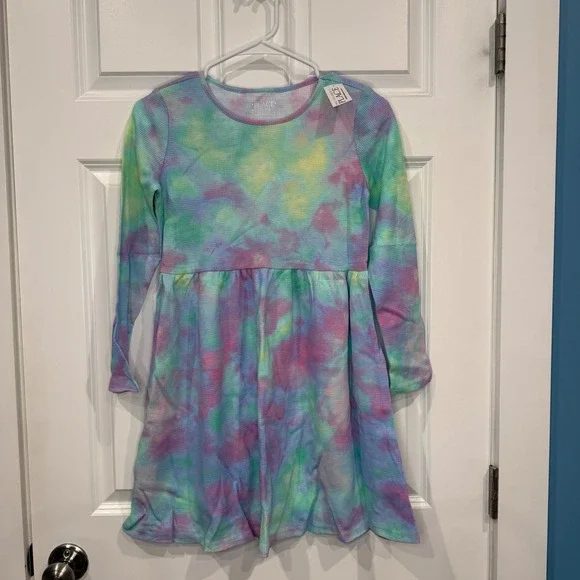 The Childrens Place Girls Tie Dye Waffle Knit‎ Long Sleeve Dress Size L 10/12