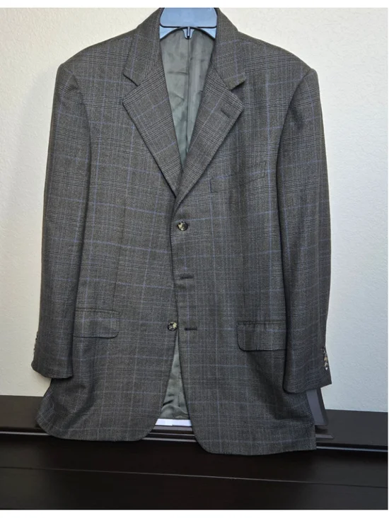 Men's Ermenegildo Zegna 15 Milmil 15 Sport Coat, Brown and Blue Plaid wool us40