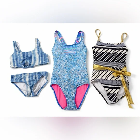 Girls Stylish Swimwear Set - Blue, Pink, Gold