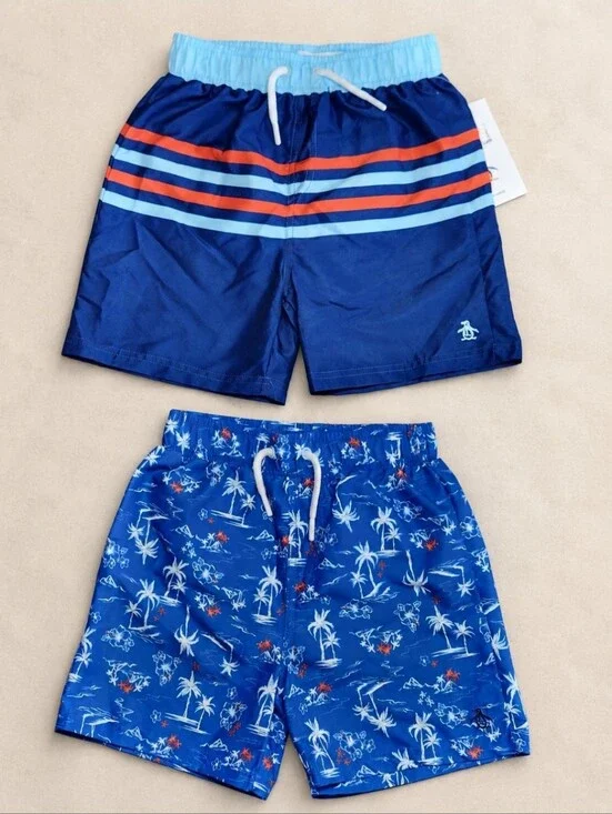 Original Penguin Boys Swim Trunks 2 Pack NWT Tropical Stripe Size 5