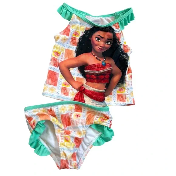 Disney‎ Moana Swimsuit Kids Multicolor Ruffle Tankini Two Piece Set 3T