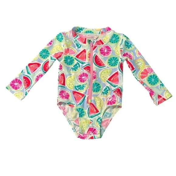TOMMY BAHAMA GIRLS ONE PIECE LONG SLEEVE FRUIT PATTERN SWIMSUIT SIZE 18 MONTHS