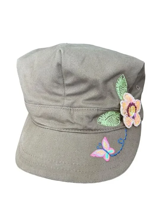 The Children's Place Cotton Cap Sequins Flower Embroidered Butterfly Size 7-8