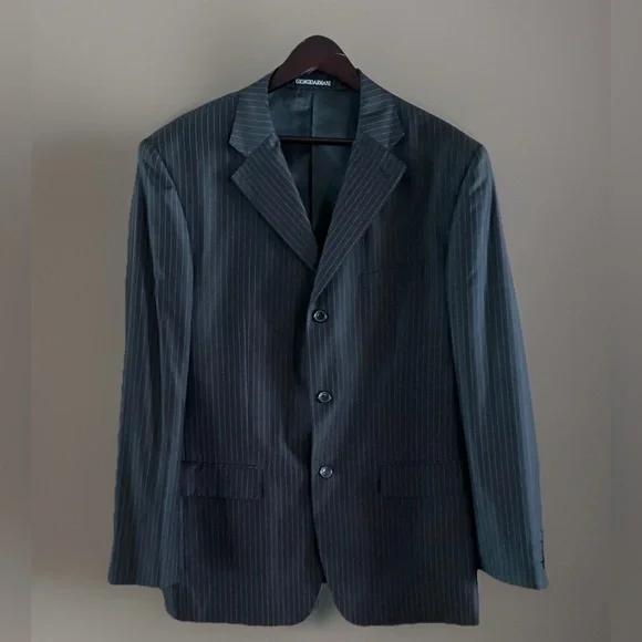 Giorgio Armani Main line Vintage C.2000 Navy Blue 3 Btn Wool Blazer Jacket 46R