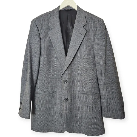 Brooks Brothers Brooksease Gray Plaid Wool Blend Suit Jacket Size 40R