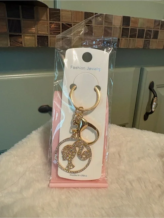 Gold Rhinestone Silhouette Keychain Charm - Fashion Jewelry