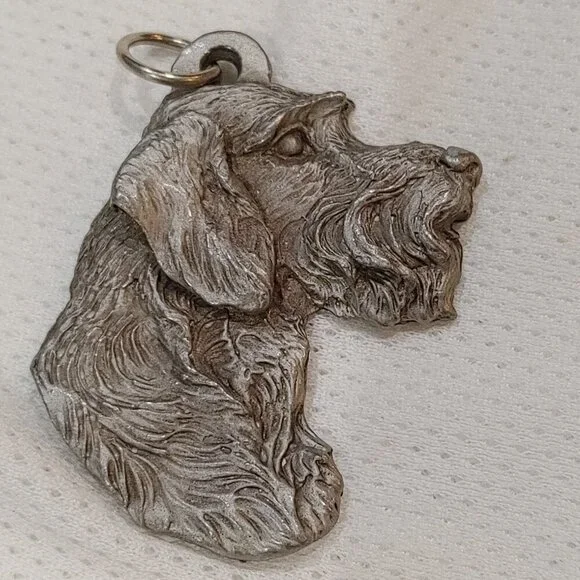 Vintage 2003 Fine Pewter German Wirehaired Pointer Dog Keyring Charm