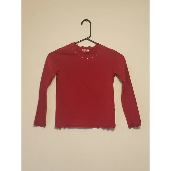 Childrens Place Red Long Sleeve Blouse with Jewel Accents Around Neck Size M 7/8