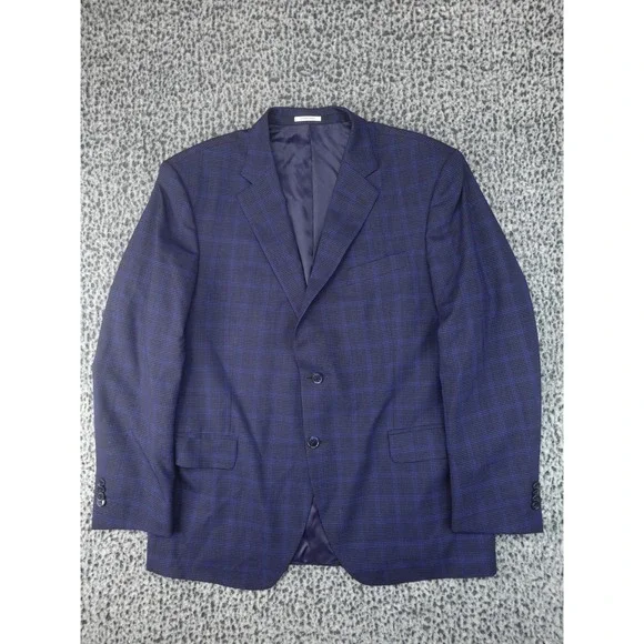 Peter Millar Sport Coat Mens 46R Navy Blue Purple Check Blazer Excellent Canada