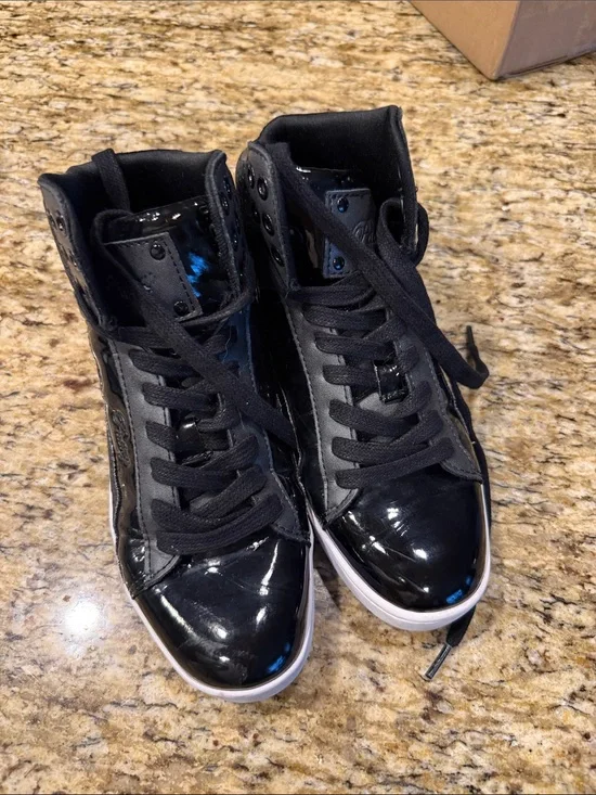 Black Patent High-Top Sneakers