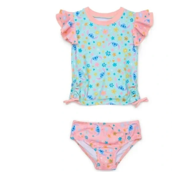 Floral Kids Rashguard Swim Set - Pink and Blue