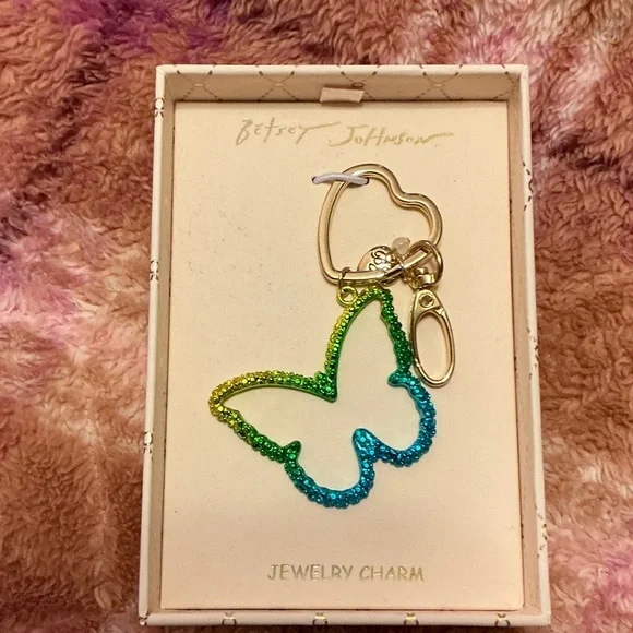 Betsey Johnson Green to Blue Ombre Butterfly Keychain with Gold Hardware