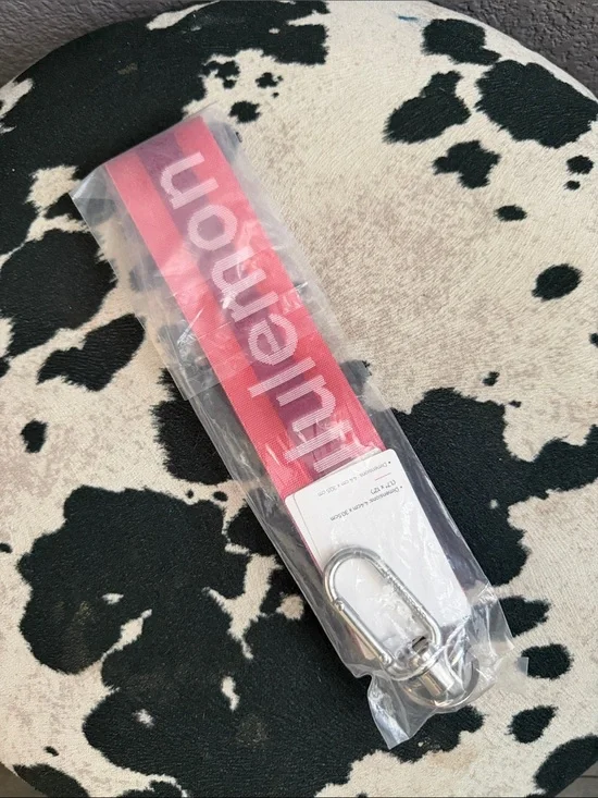 lululemon athletica Pink Red Logo Key/Card Holder Lanyard