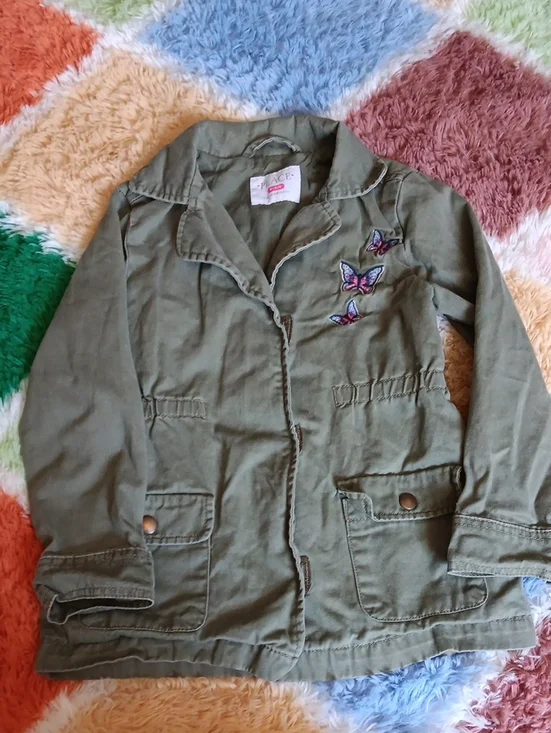 The Children's Place Olive Green Butterfly Utility Jacket Girls Size S (5-6)