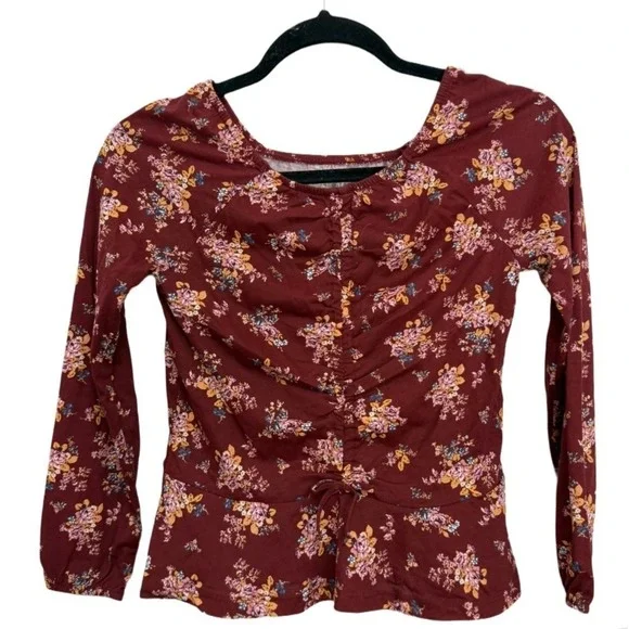 Childrens Place Rustic Brown Floral Blouse Long Sleeve Size Girls 10/12