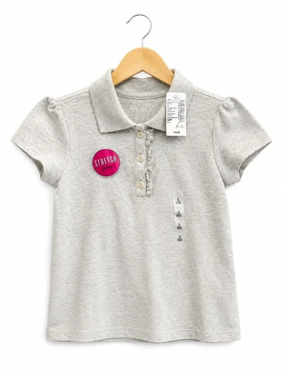 The Children's Place Girls' Uniform Light Gray Stretch Polo Top - Set of 2