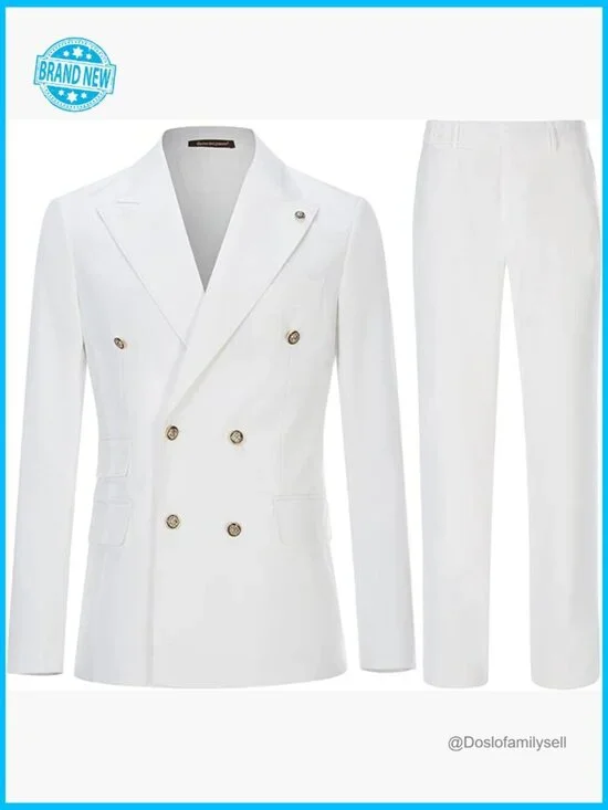 Slim Fit Double Breasted Tuxedo Suit Set Elegant Formal Wedding Blazer Pants